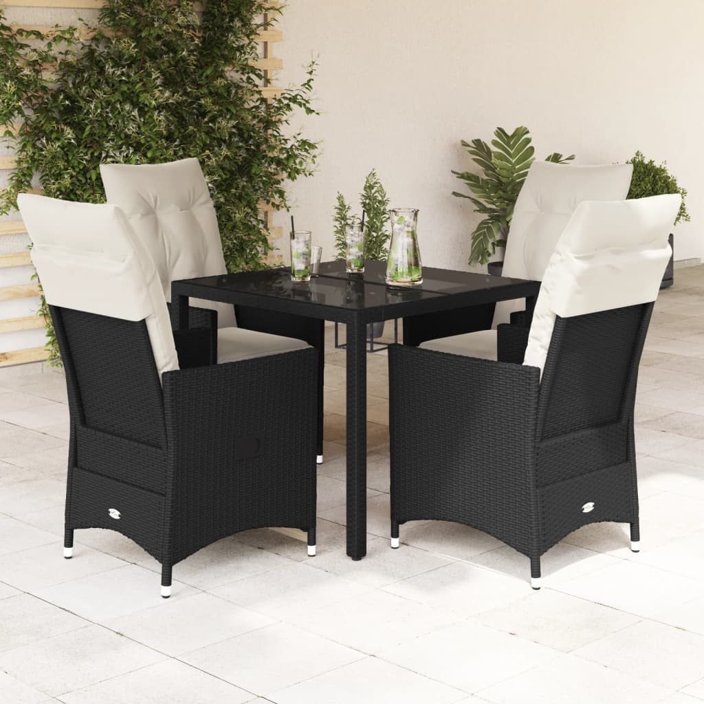 5-dijelni vrtni blagovaonski set s jastucima od poliratana crni Crna 90 x 90 x 75 cm