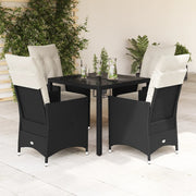 5-dijelni vrtni blagovaonski set s jastucima od poliratana crni Crna 90 x 90 x 75 cm