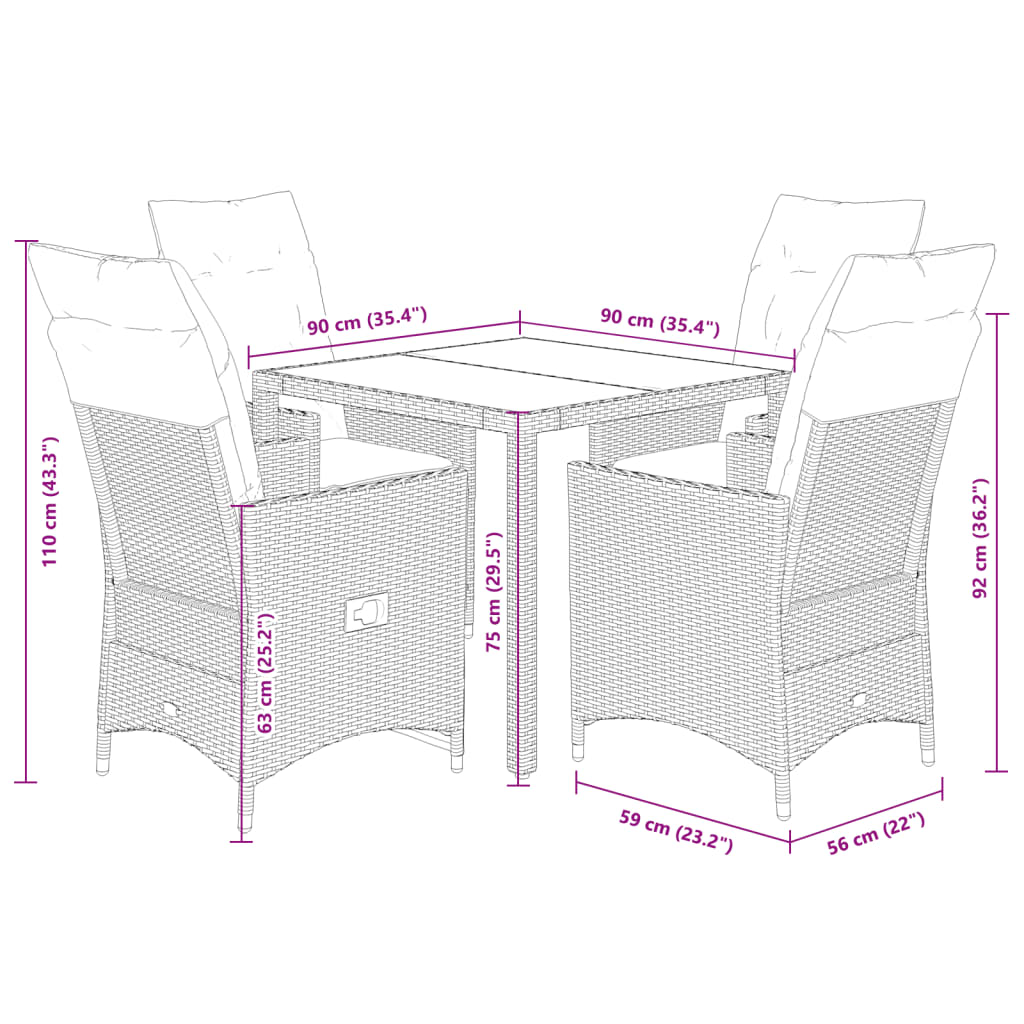 5-dijelni vrtni blagovaonski set sivi od poliratana Siva 90 x 90 x 75 cm
