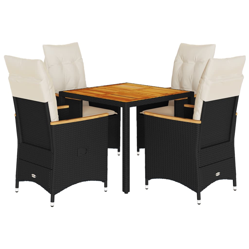 5-dijelni vrtni blagovaonski set s jastucima od poliratana crni Crna 90 x 90 x 75 cm