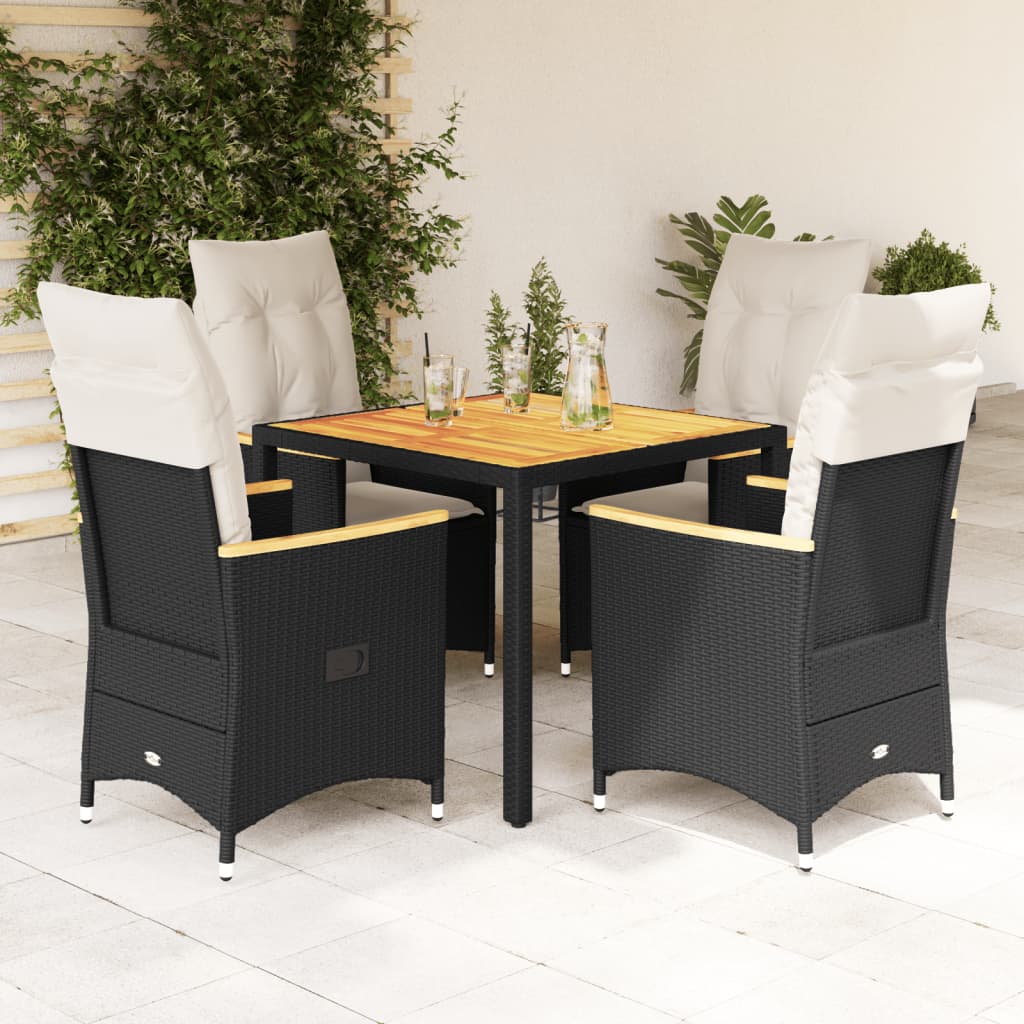 5-dijelni vrtni blagovaonski set s jastucima od poliratana crni Crna 90 x 90 x 75 cm