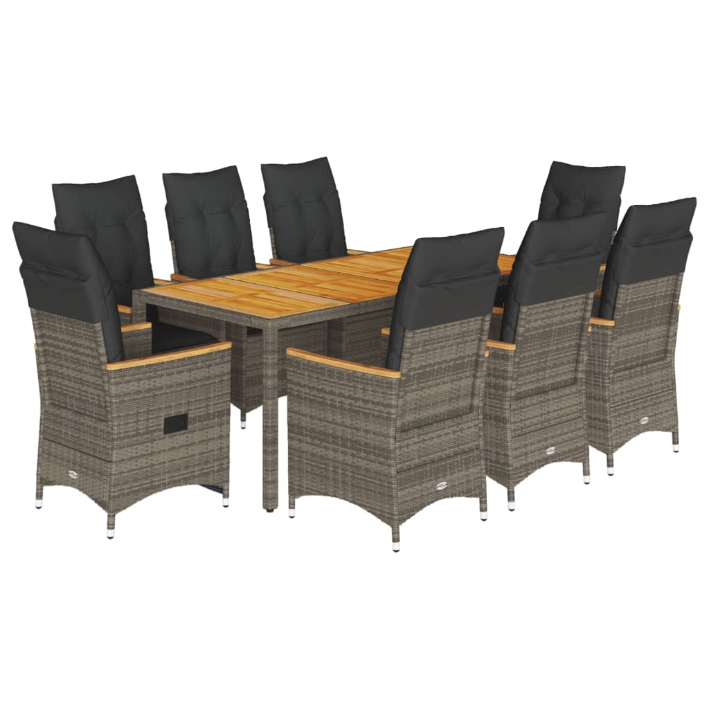 9-dijelni vrtni blagovaonski set sivi od poliratana Siva 190 x 90 x 75 cm