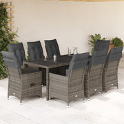 9-dijelni vrtni bistro set od poliratana s jastucima sivi Siva 190 x 90 x 75 cm