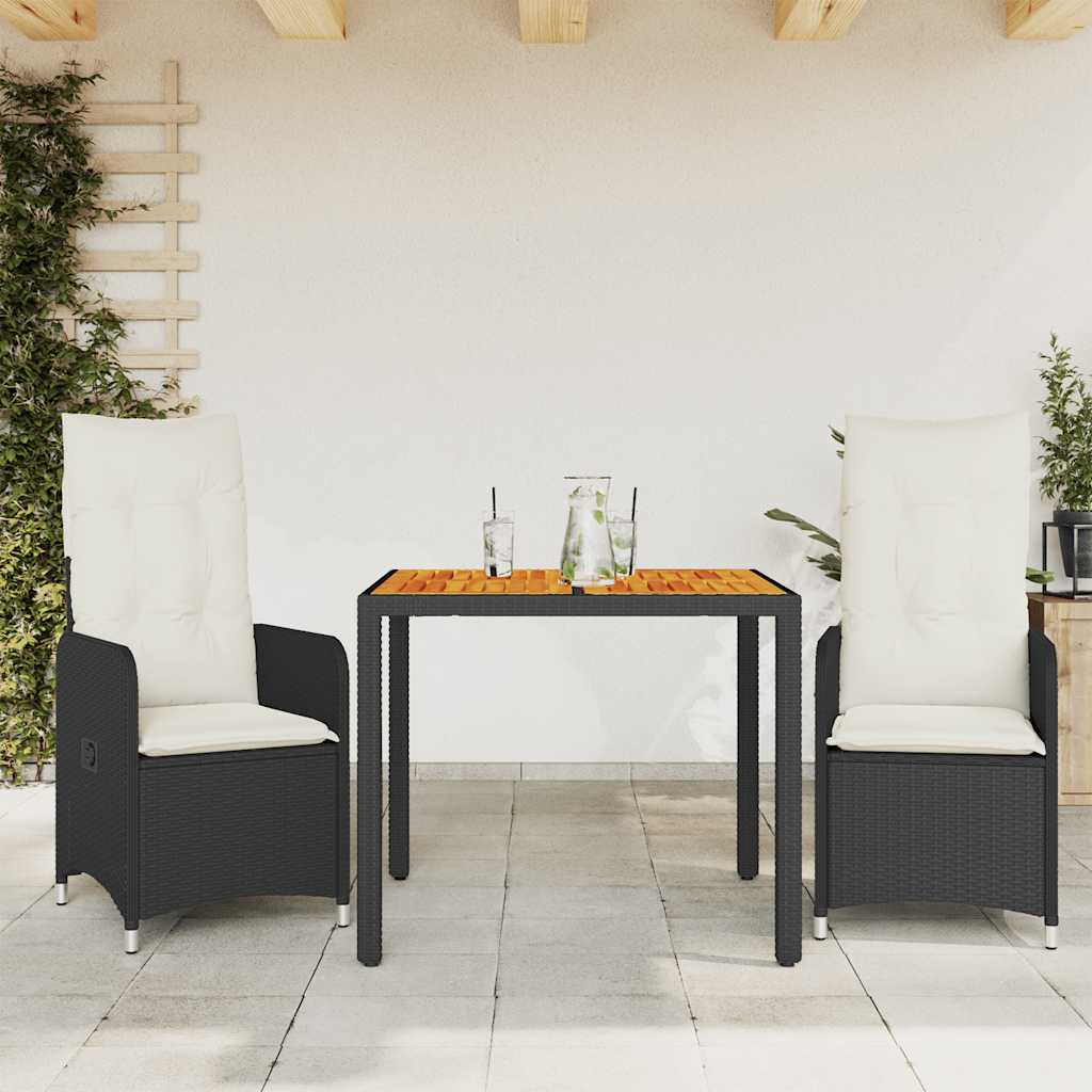 9-dijelni vrtni bistro set od poliratana s jastucima crni