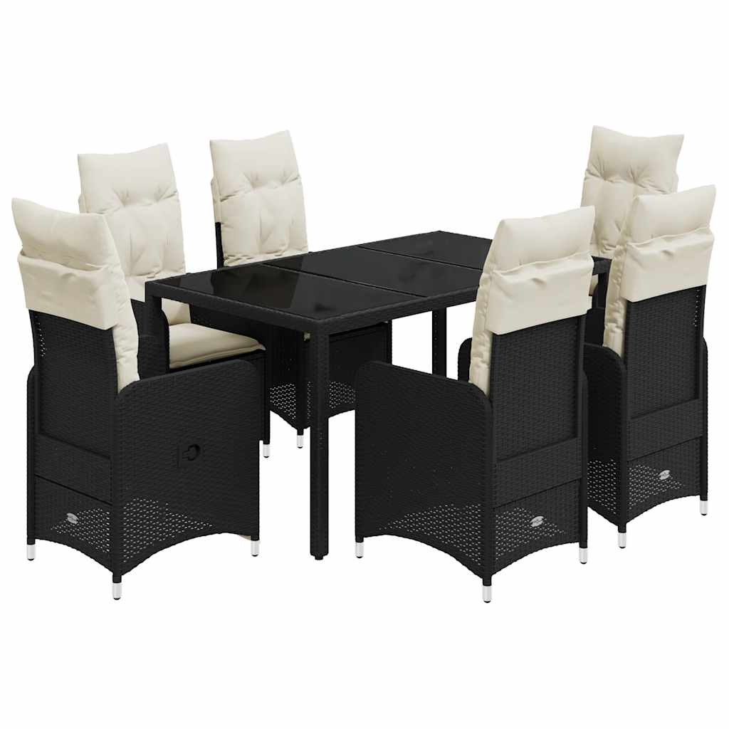 7-dijelni vrtni bistro set od poliratana s jastucima crni
