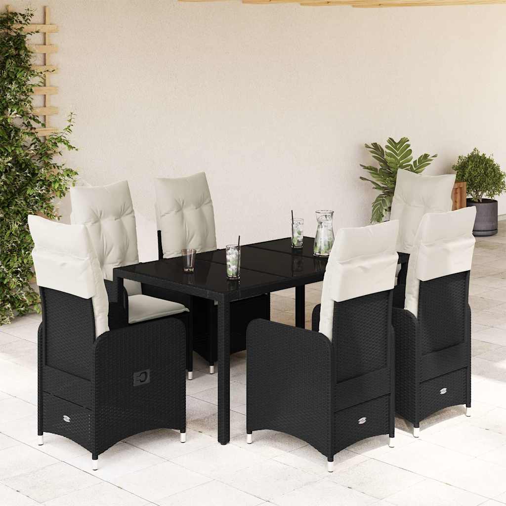 7-dijelni vrtni bistro set od poliratana s jastucima crni