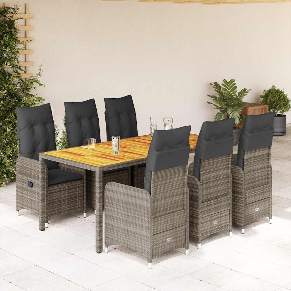 7-dijelni vrtni bistro set od poliratana s jastucima sivi