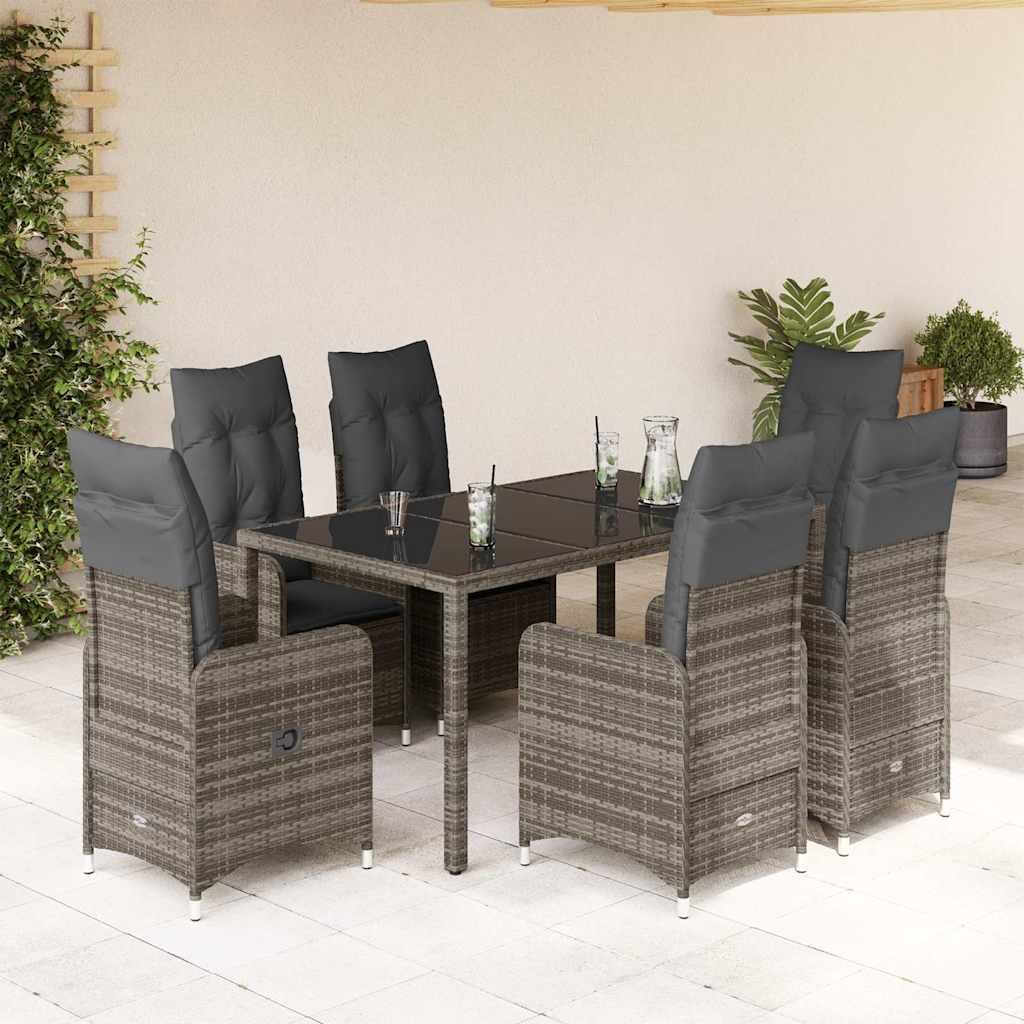 7-dijelni vrtni bistro set od poliratana s jastucima sivi