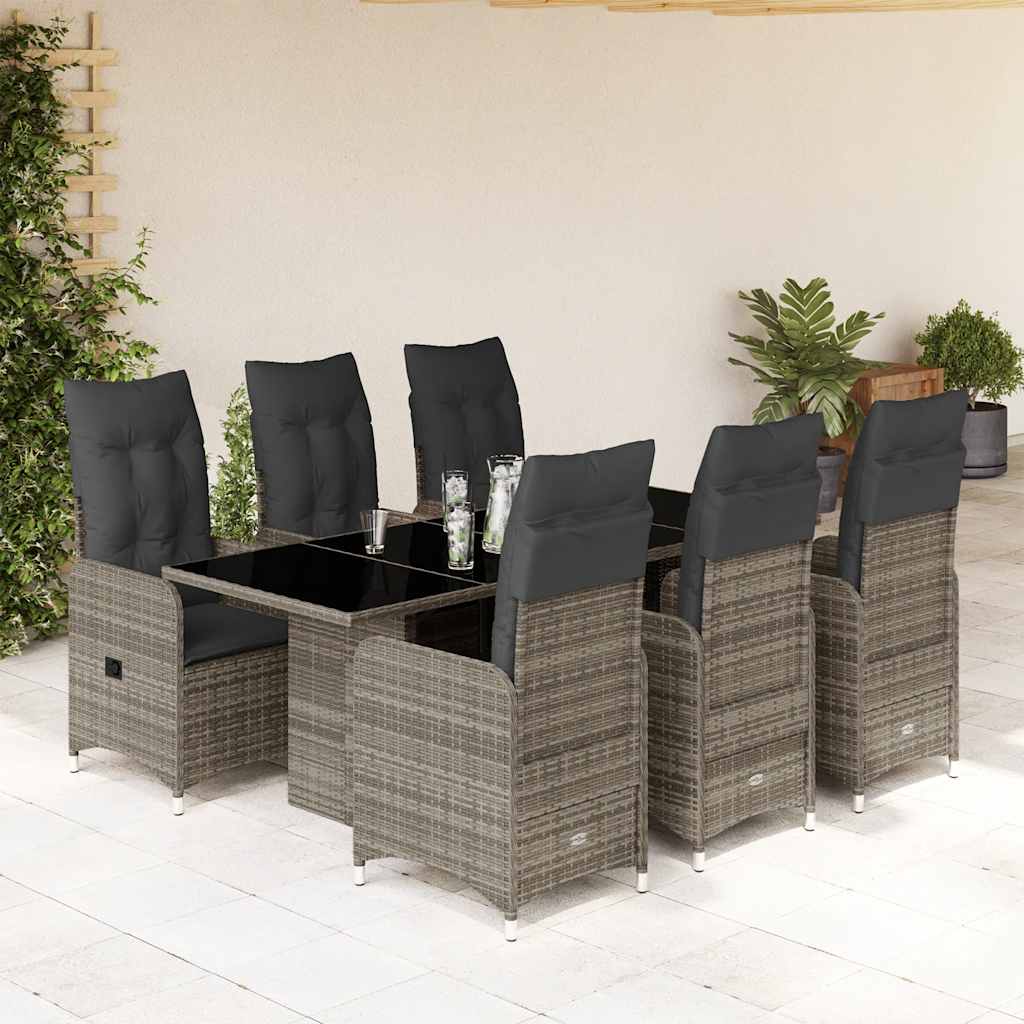 7-dijelni vrtni bistro set od poliratana s jastucima sivi