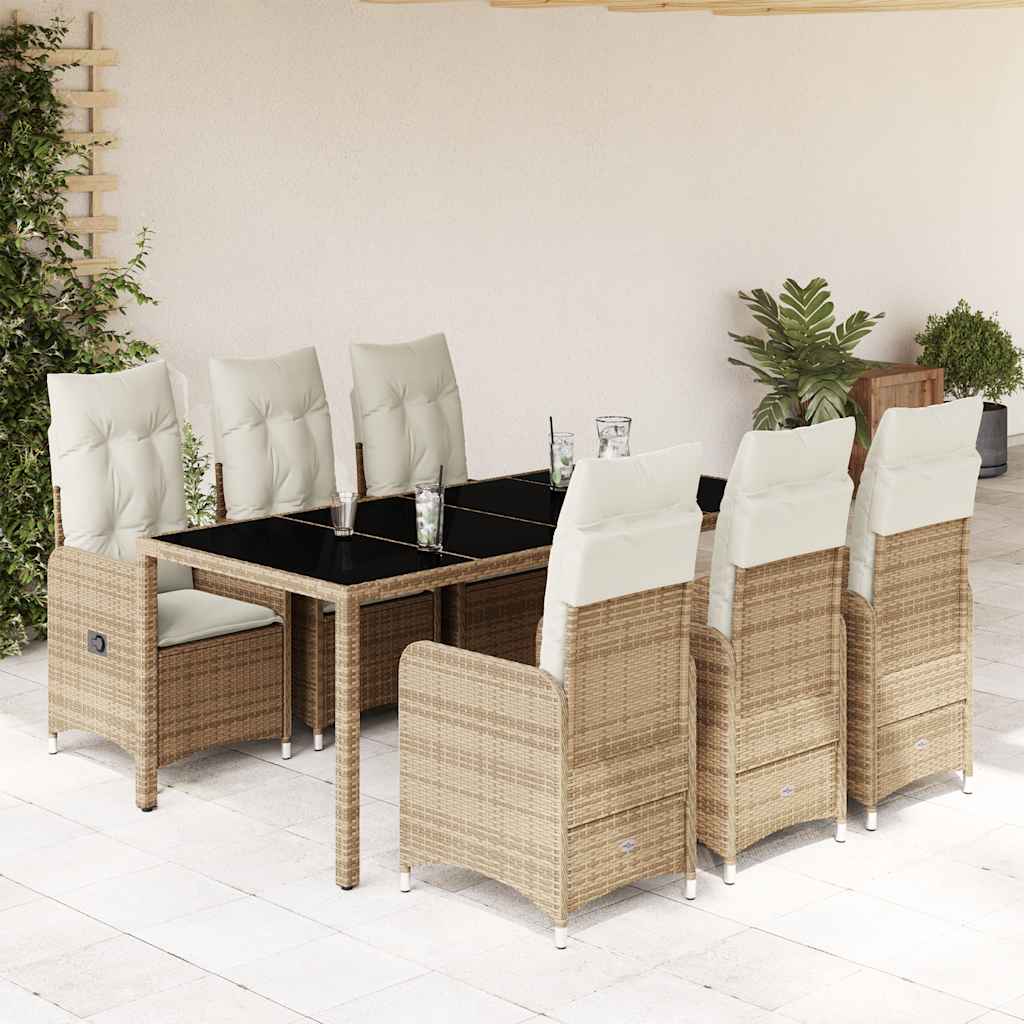 7-dijelni vrtni bistro set od poliratana s jastucima bež