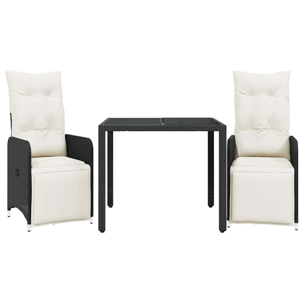 3-dijelni vrtni bistro set od poliratana s jastucima crni Crna 90 x 90 x 75 cm