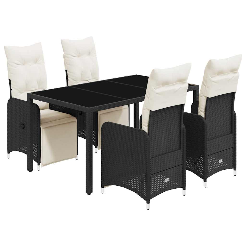 5-dijelni vrtni bistro set od poliratana s jastucima crni