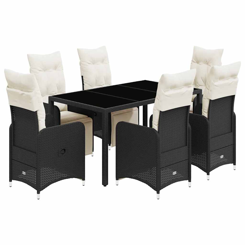 7-dijelni vrtni bistro set od poliratana s jastucima crni