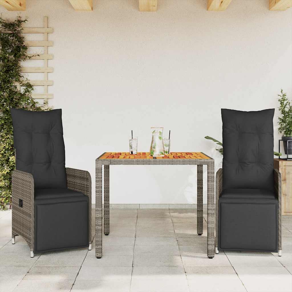 3-dijelni vrtni bistro set od poliratana s jastucima sivi