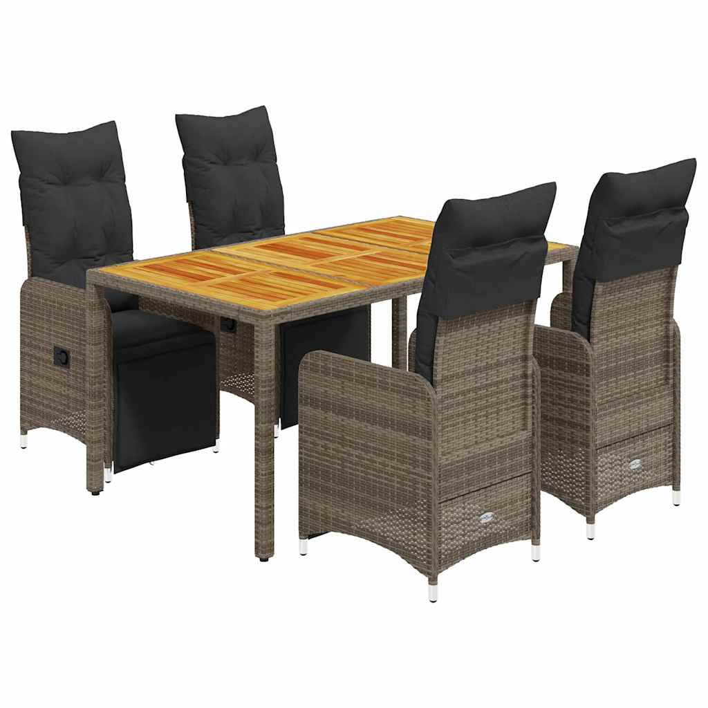 5-dijelni vrtni bistro set od poliratana s jastucima sivi
