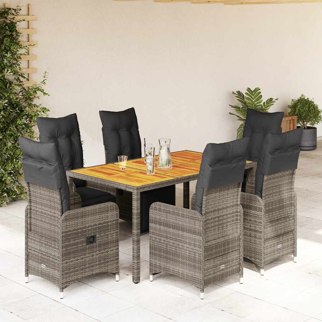 7-dijelni vrtni bistro set od poliratana s jastucima sivi