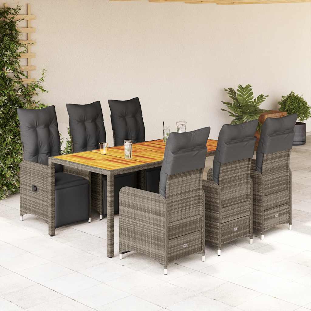 7-dijelni vrtni bistro set od poliratana s jastucima sivi