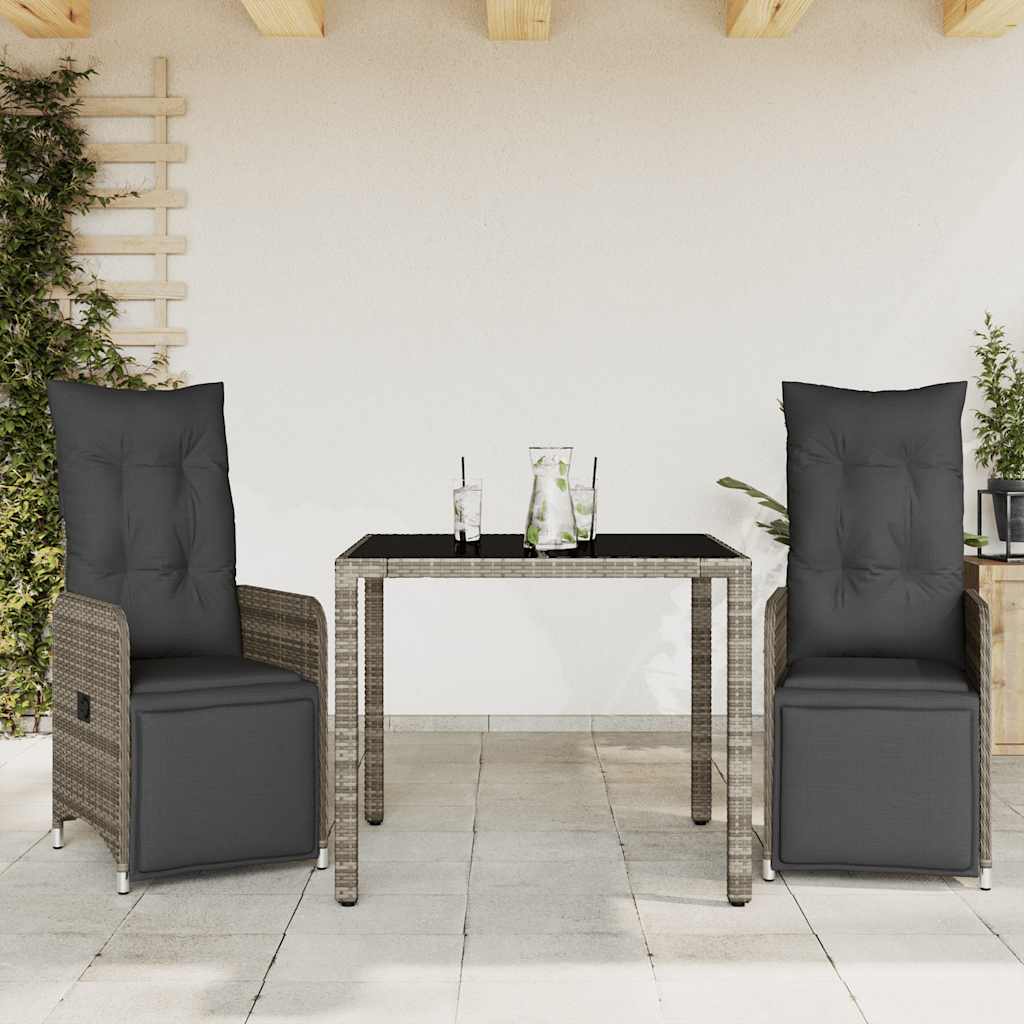 3-dijelni vrtni bistro set od poliratana s jastucima sivi