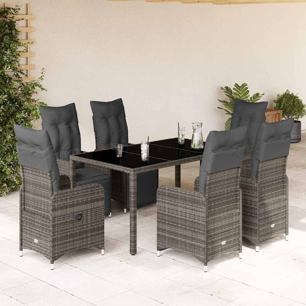 7-dijelni vrtni bistro set od poliratana s jastucima sivi
