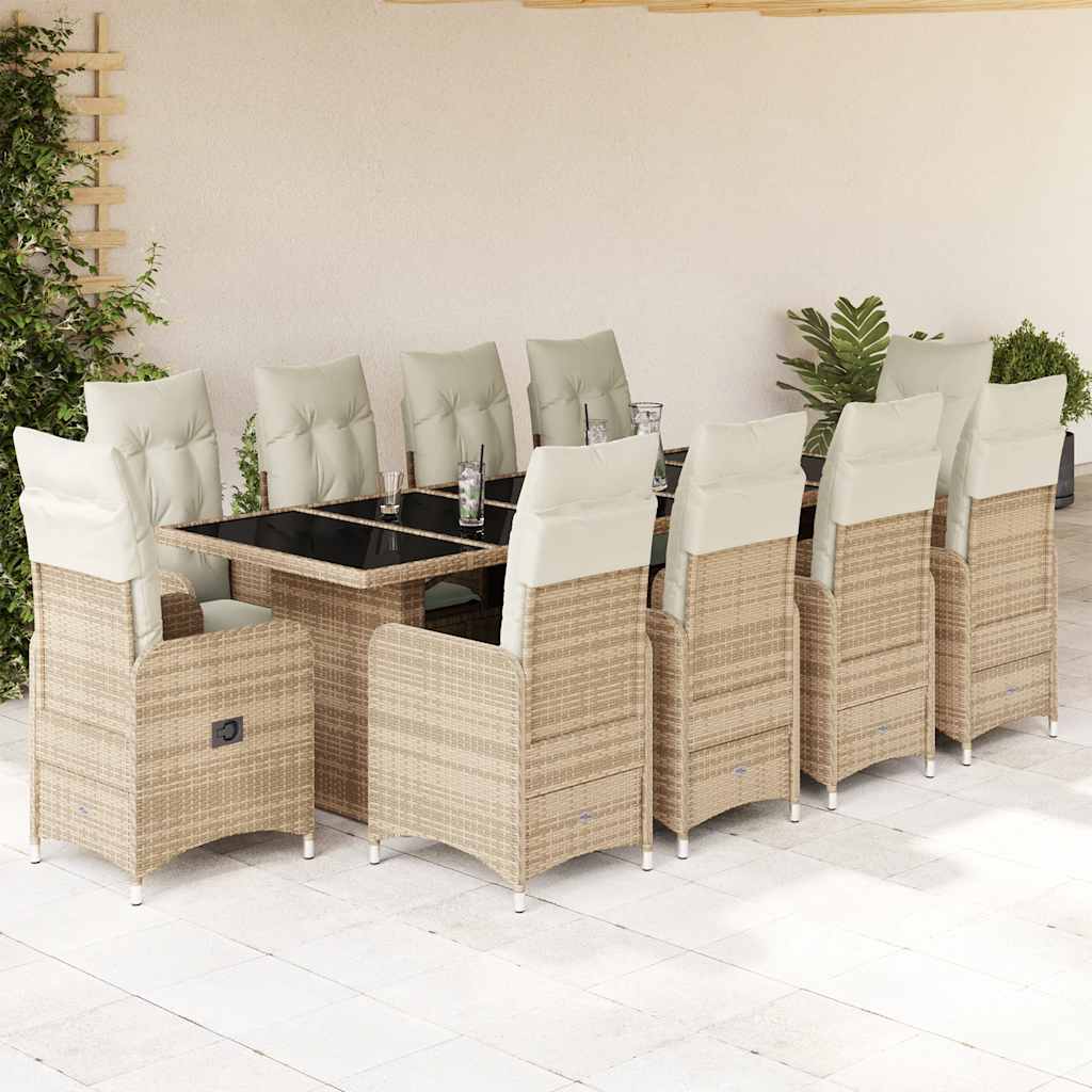 11-dijelni vrtni bistro set od poliratana s jastucima bež