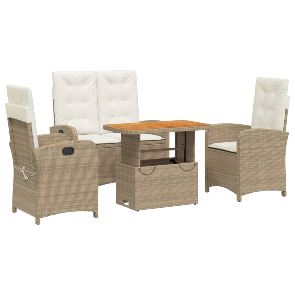 4-dijelni vrtni blagovaonski set od poliratana s jastucima bež