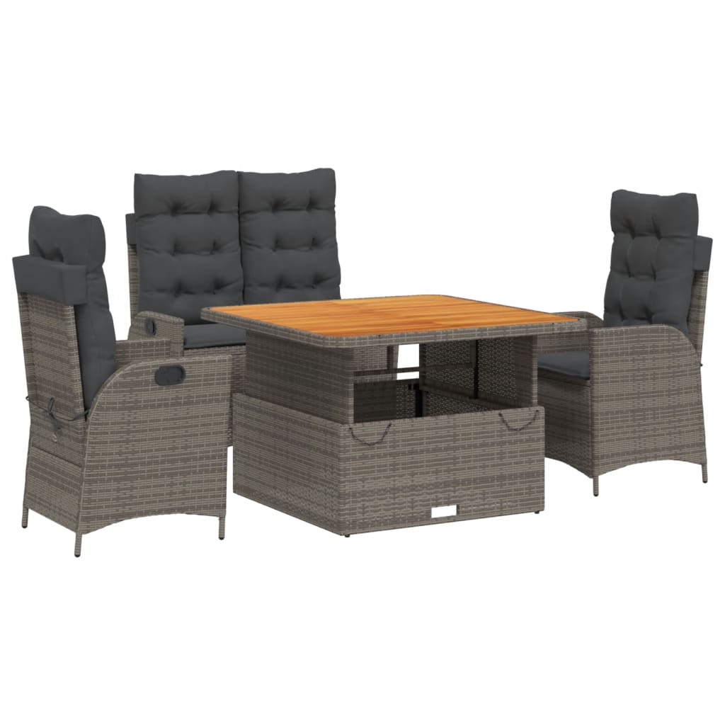 4-dijelna vrtna garnitura od poliratana s jastucima siva 110 cm table length