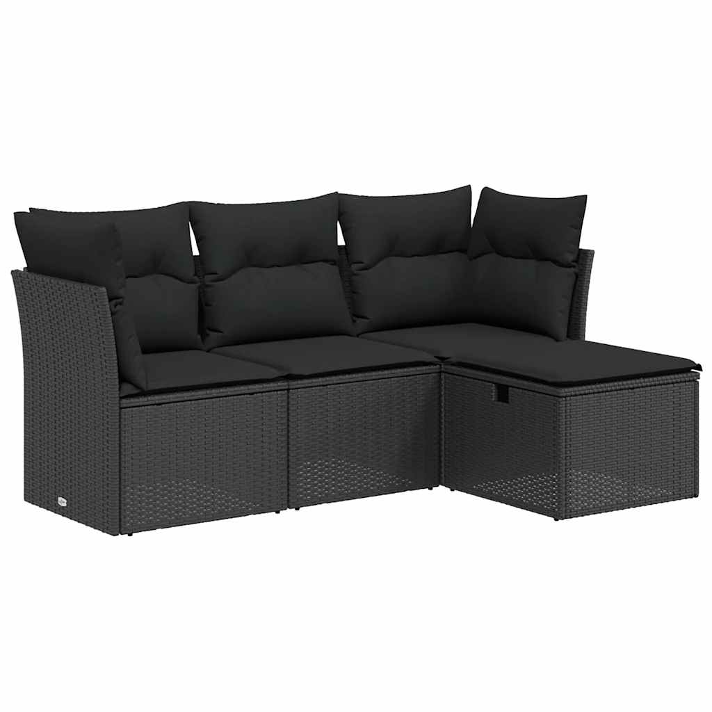 4-dijelni set vrtnih sofa od poliratana s jastucima crni