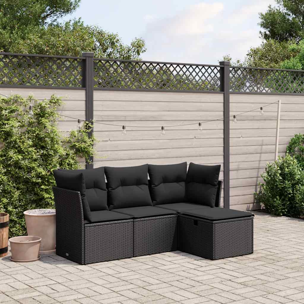 4-dijelni set vrtnih sofa od poliratana s jastucima crni