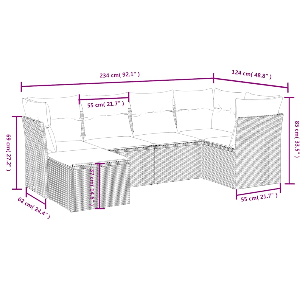 6-dijelni set vrtnih sofa s jastucima crni od poliratana