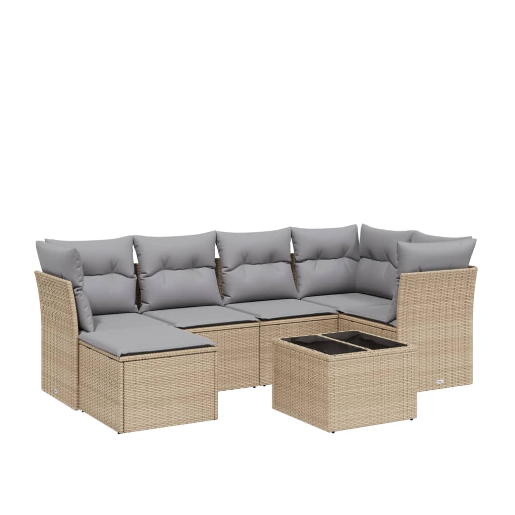 7-dijelni set vrtnih sofa s jastucima bež od poliratana