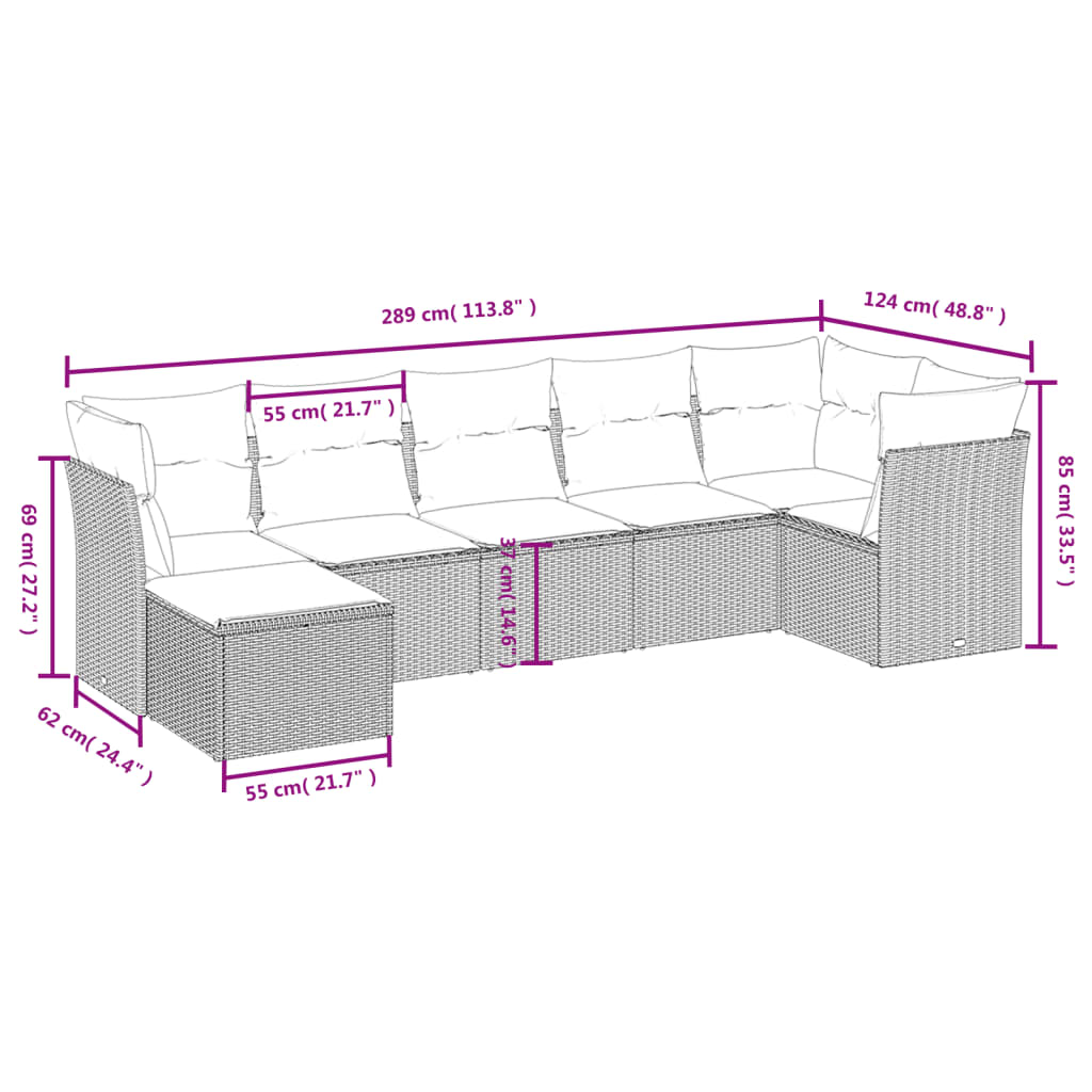 7-dijelni set vrtnih sofa svjetlosivi od poliratana
