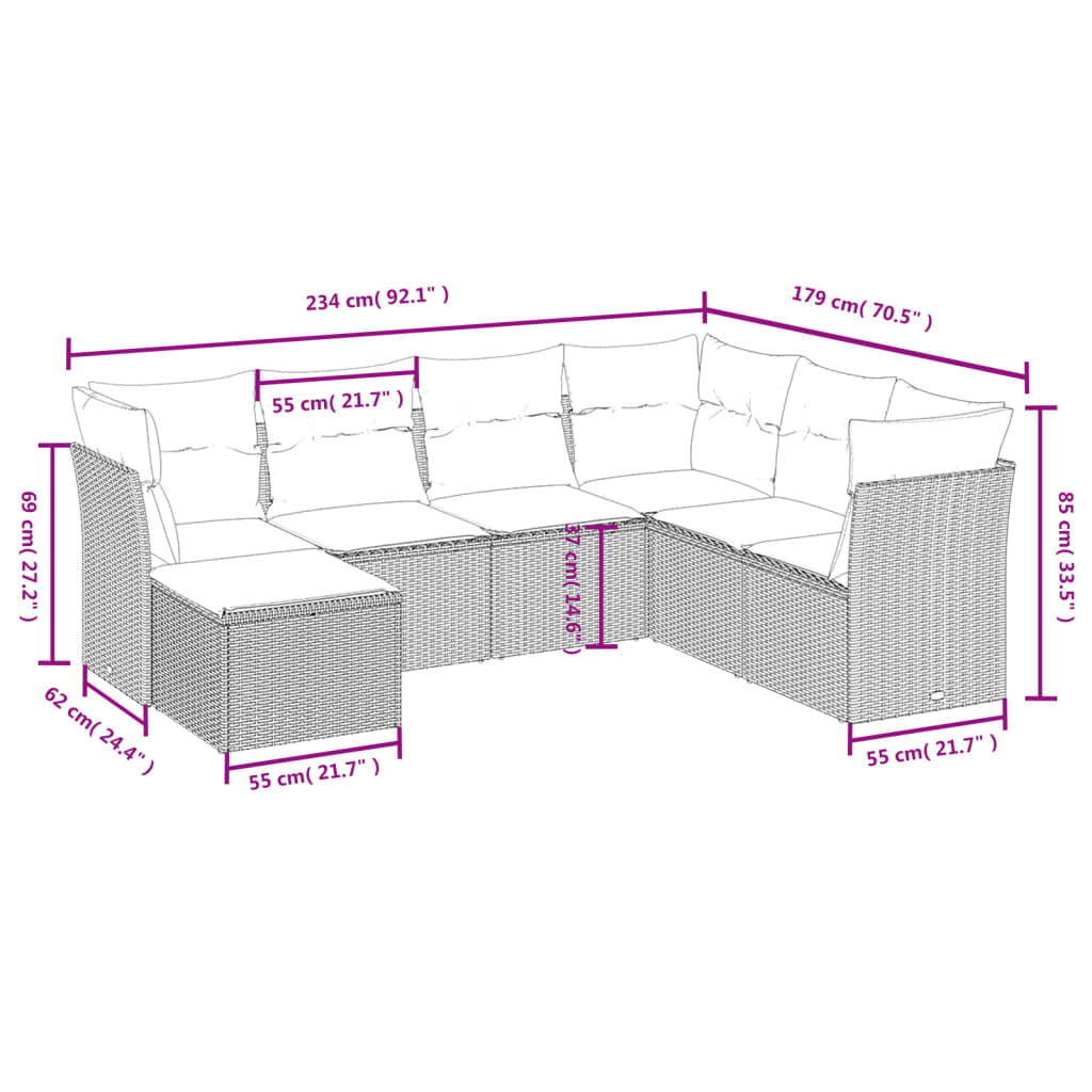 7-dijelni set vrtnih sofa sivi od poliratana