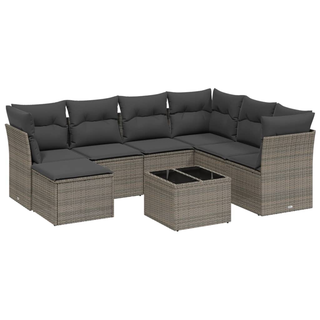 8-dijelni set vrtnih sofa od poliratana s jastucima sivi