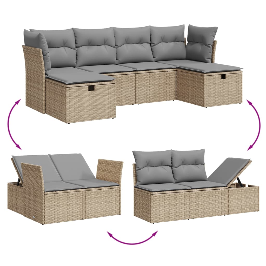 6-dijelni set vrtnih sofa s jastucima bež od poliratana