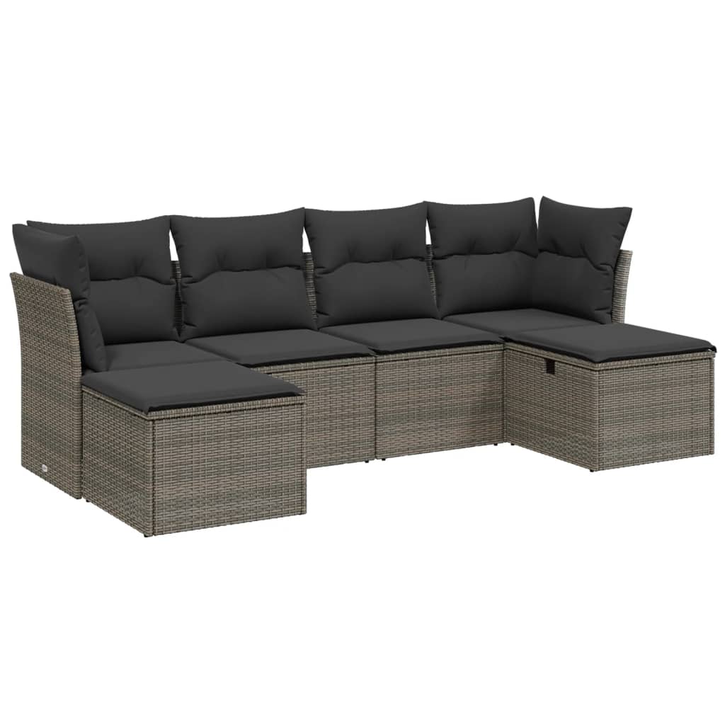 6-dijelni set vrtnih sofa od poliratana s jastucima sivi