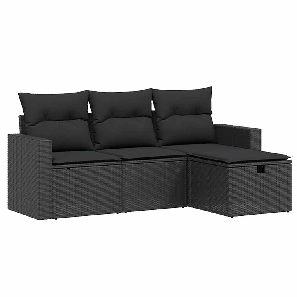 4-dijelni set vrtnih sofa od poliratana s jastucima crni