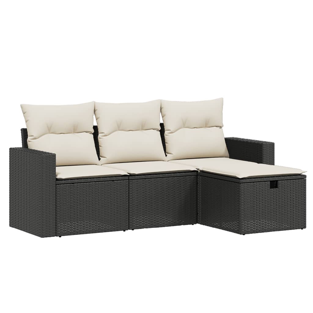 4-dijelni set vrtnih sofa od poliratana s jastucima crni