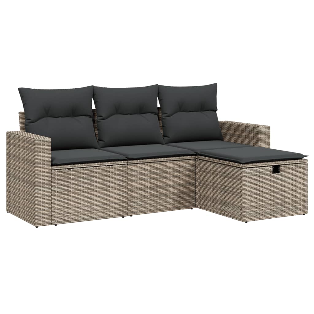 4-dijelni set vrtnih sofa od poliratana s jastucima sivi