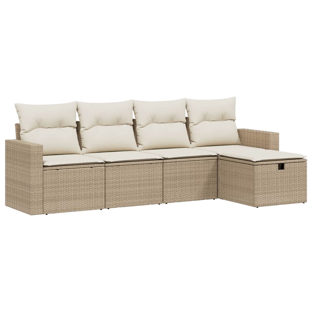 5-dijelni vrtni set sofa s jastucima bež od poliratana