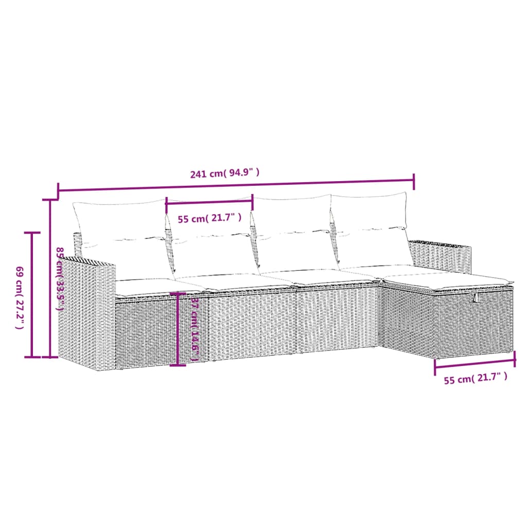 5-dijelni vrtni set sofa s jastucima bež od poliratana