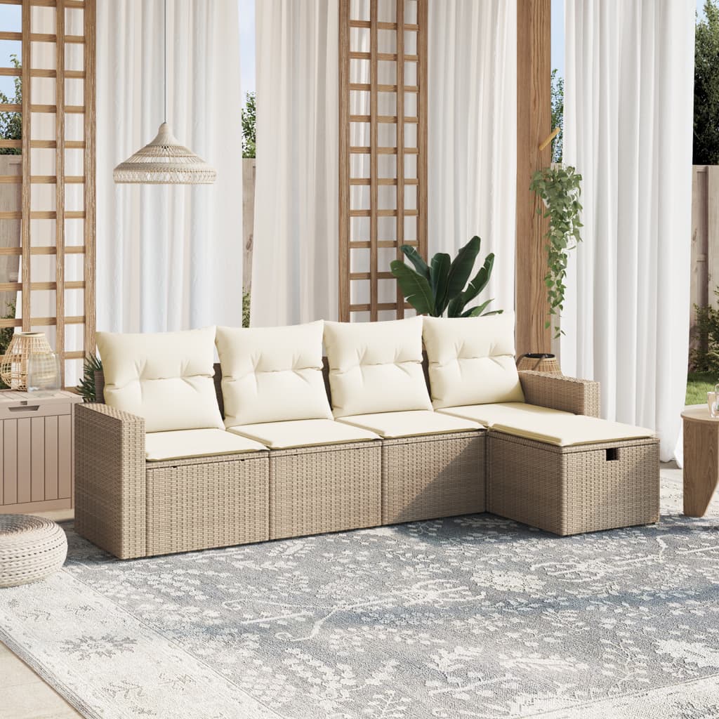 5-dijelni vrtni set sofa s jastucima bež od poliratana