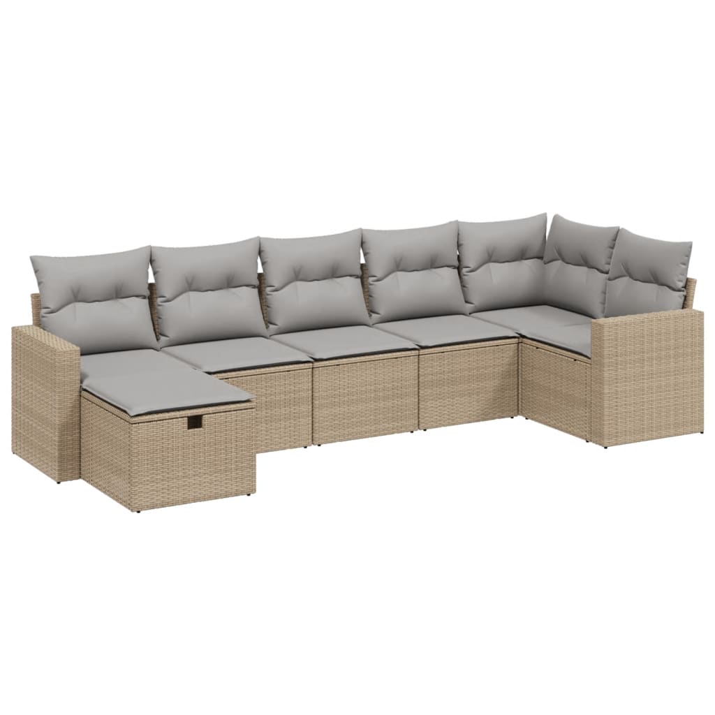 7-dijelni set vrtnih sofa s jastucima bež od poliratana