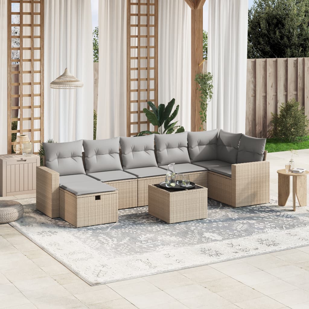 8-dijelni set vrtnih sofa s jastucima bež od poliratana