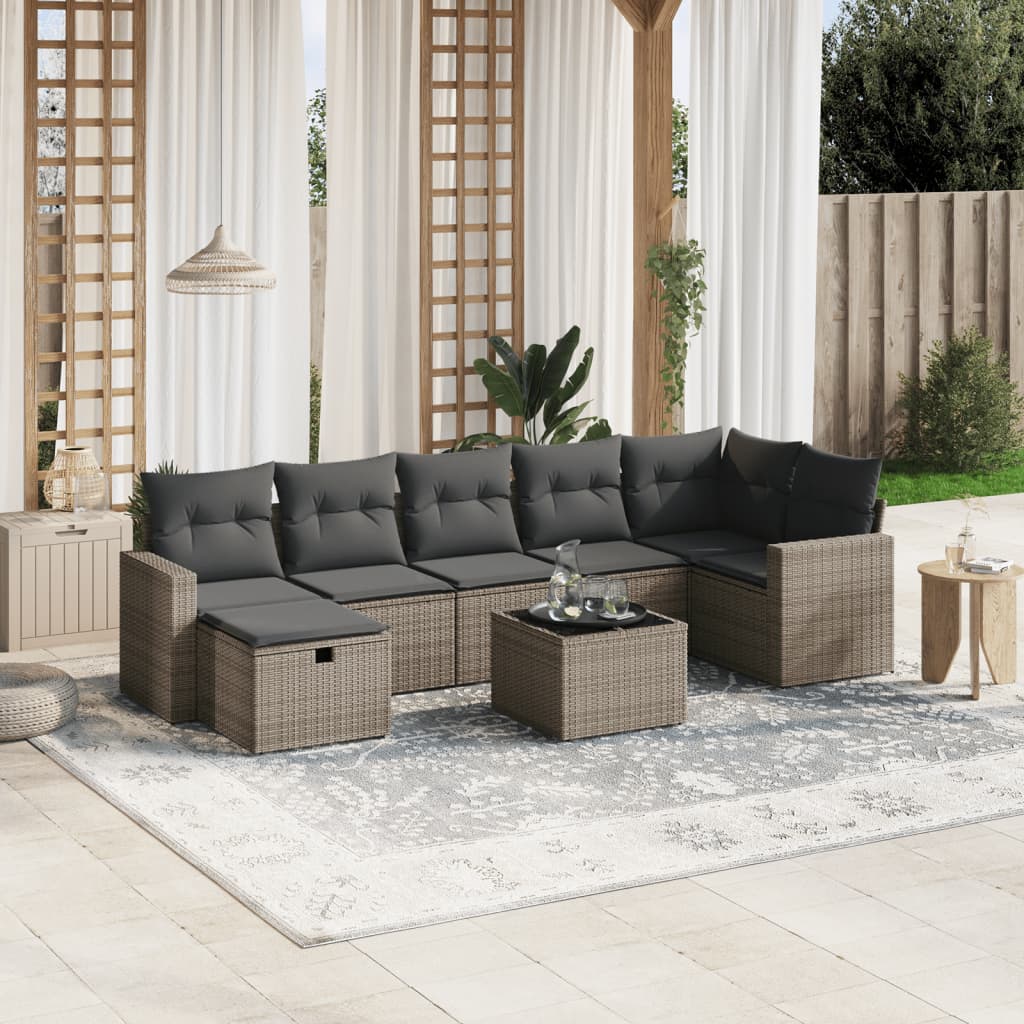 8-dijelni set vrtnih sofa s jastucima bež od poliratana