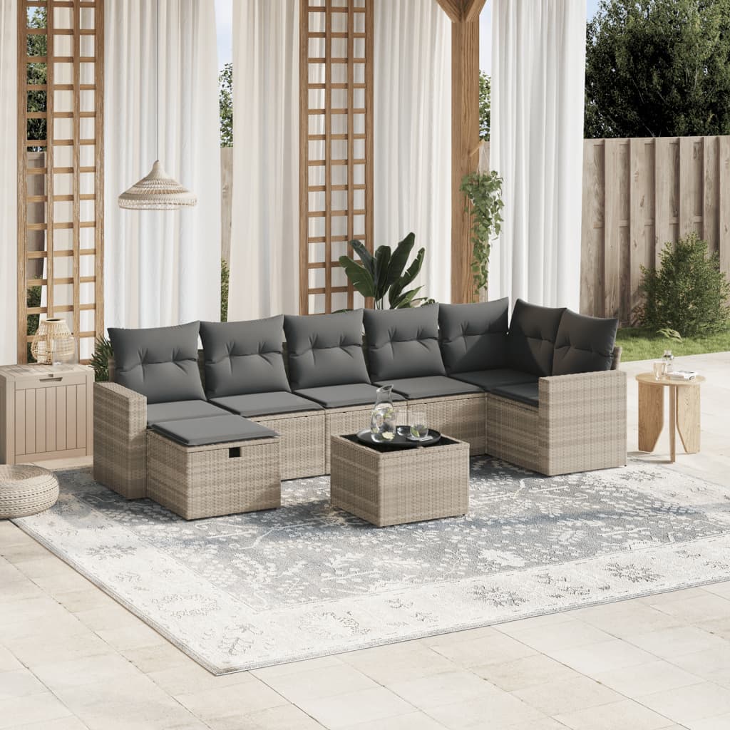 8-dijelni set vrtnih sofa s jastucima bež od poliratana