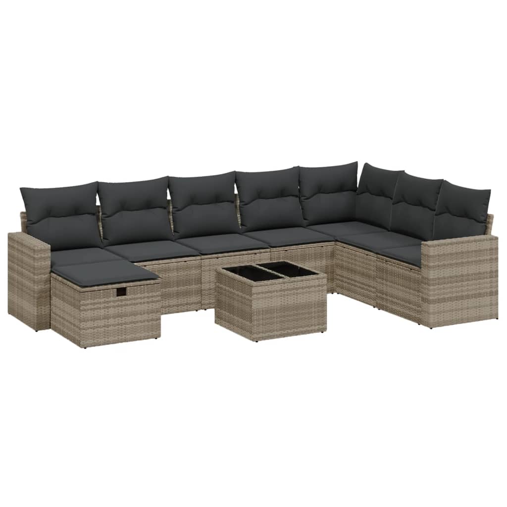 9-dijelni set vrtnih sofa od poliratana s jastucima svjetlosivi