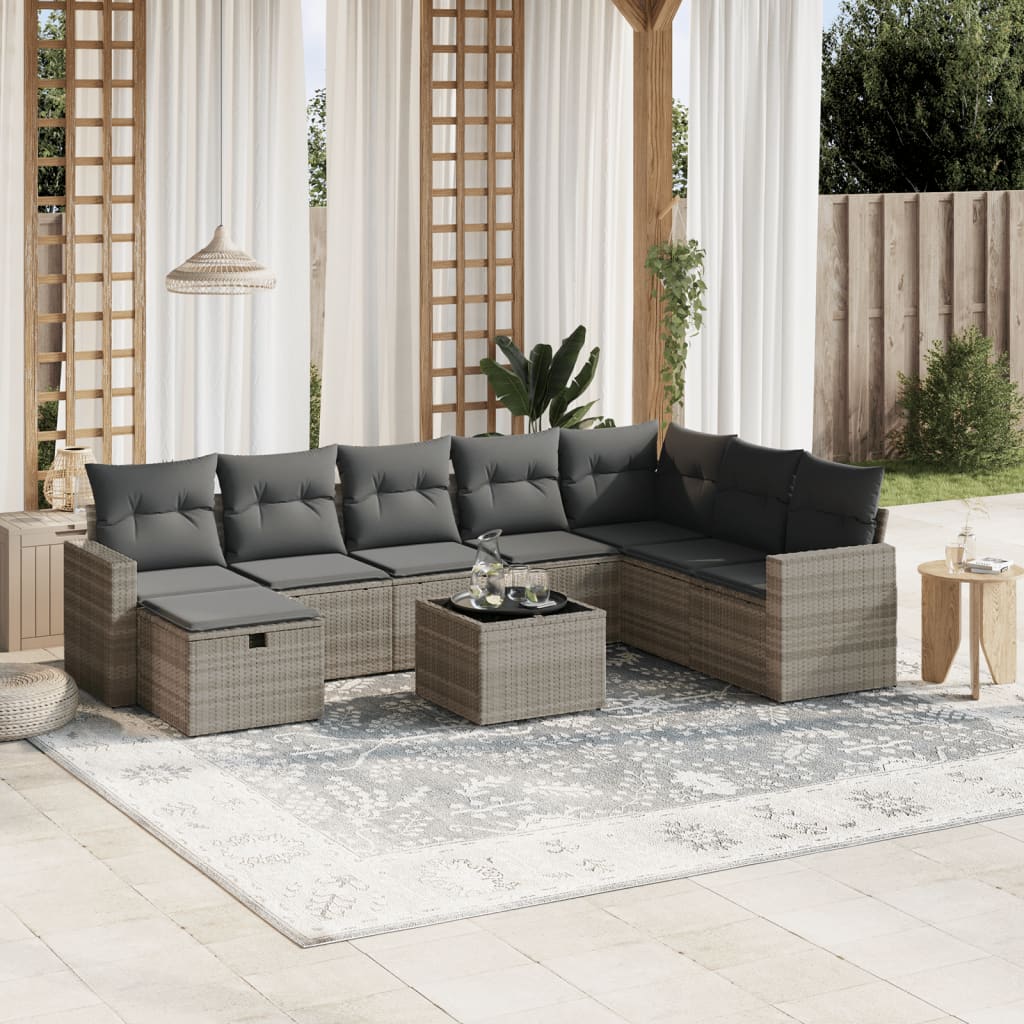 9-dijelni set vrtnih sofa od poliratana s jastucima svjetlosivi