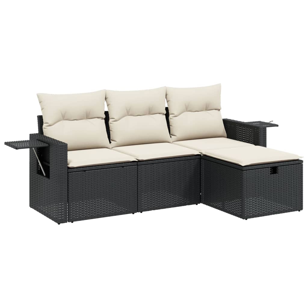 4-dijelni set vrtnih sofa od poliratana s jastucima crni