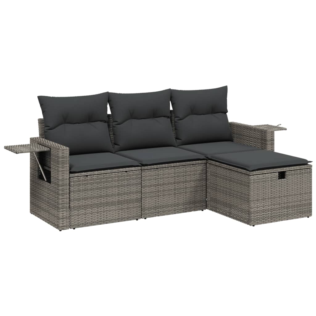 4-dijelni set vrtnih sofa od poliratana s jastucima sivi