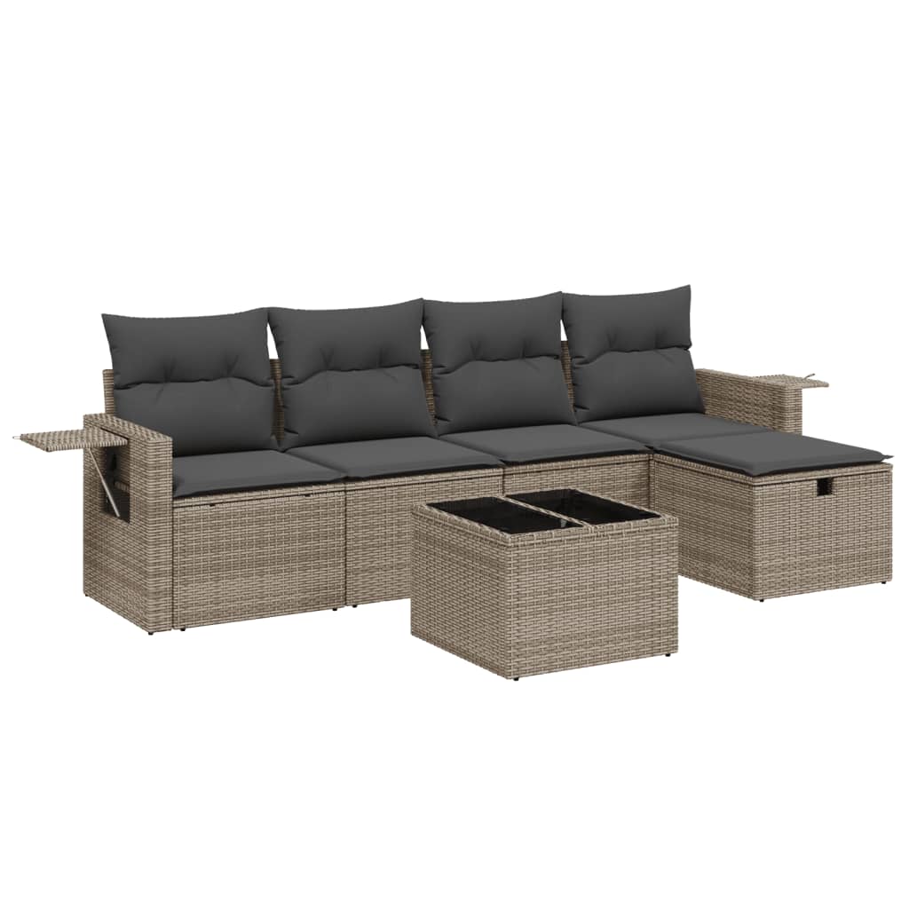 6-dijelni set vrtnih sofa od poliratana s jastucima sivi